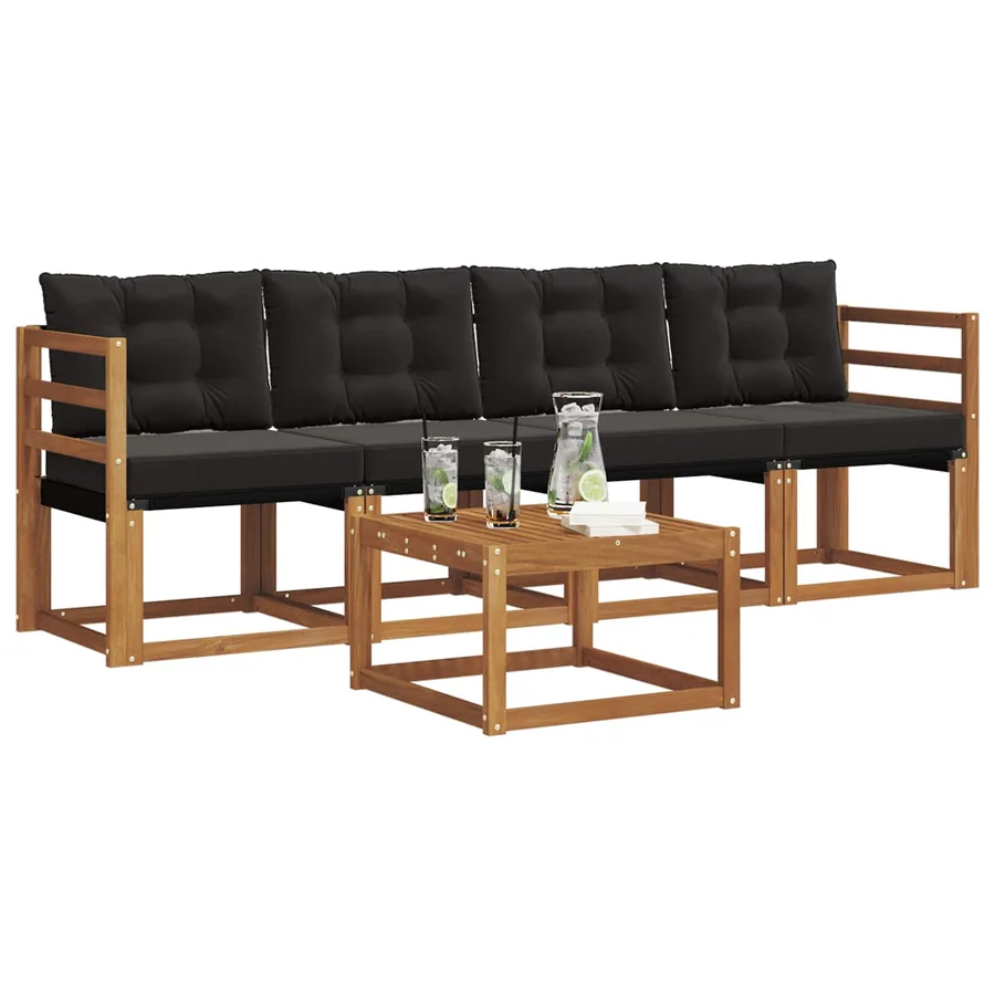 Ensemble de canapés d'extérieur 5 pcs Naturel et Noir - 3