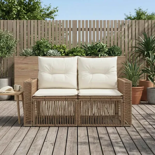 Canapé de jardin 2-Nombre de places Beige polyrotin