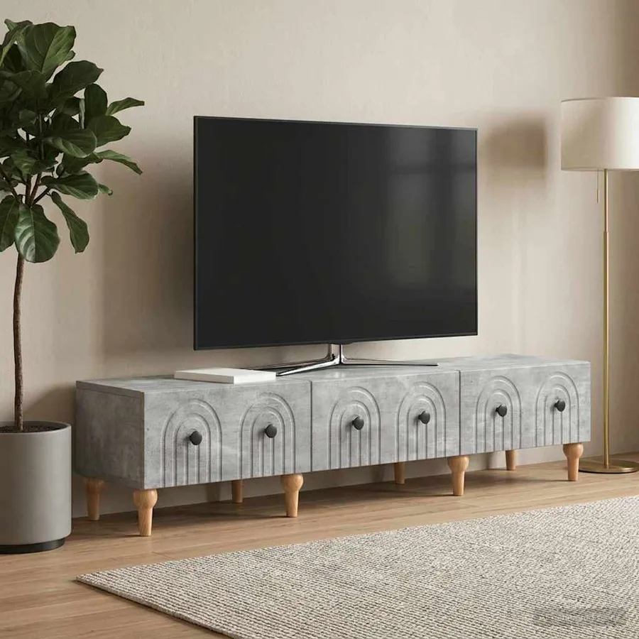 Meuble TV Gris béton 147 x 34,5 x 30 cm Bois d'ingénierie - 4