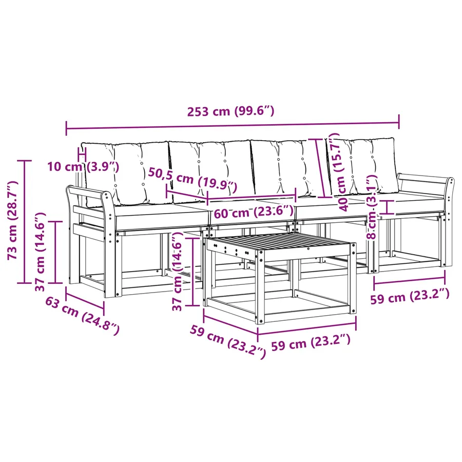 Ensemble de canapés d'extérieur 5 pcs Gris Naturel et Clair - 8