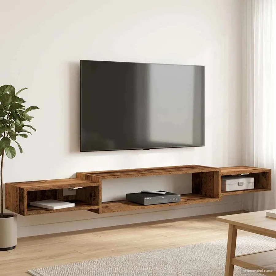 Meuble TV mural Montage mural Bois ancien 180 x 28 x 21 cm