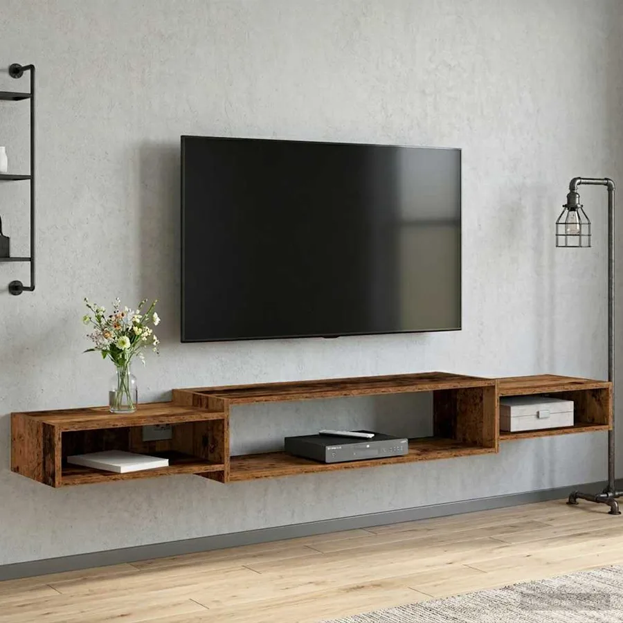Meuble TV mural Montage mural Bois ancien 180 x 28 x 21 cm - 4