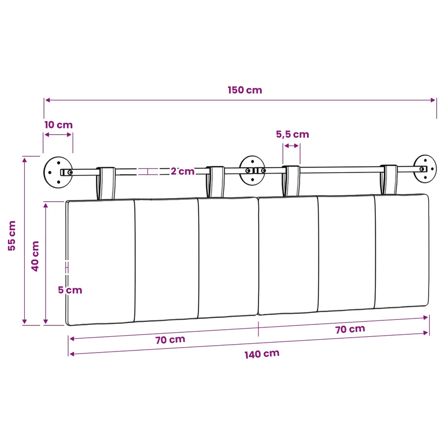 Tête de lit suspendue Gris foncé Tissu - 11