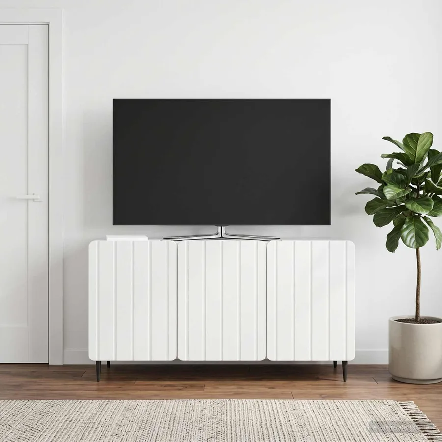 Meuble TV Blanc brillant 99 x 34,5 x 52 cm Bois d'ingénierie - 4