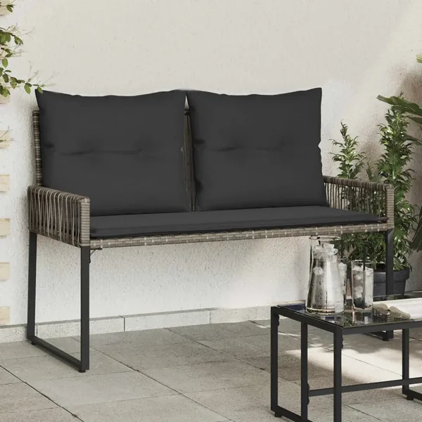 Banc extérieur avec coussin 4 pcs Gris et Gris foncé polyrotin