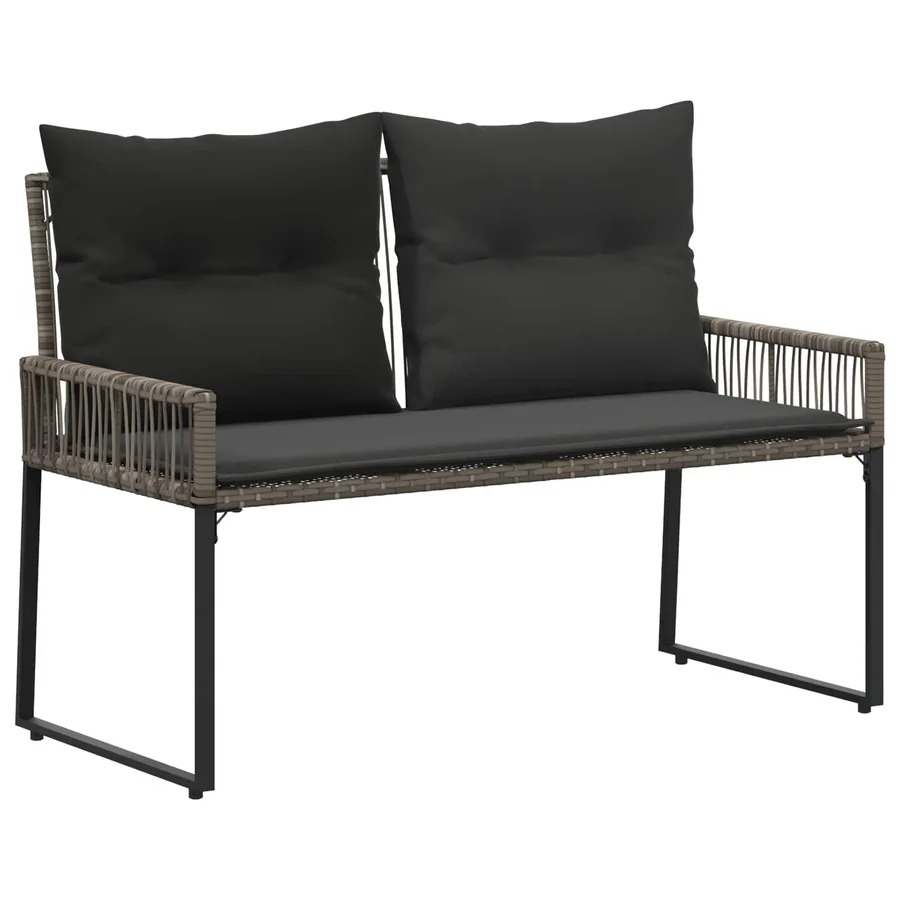 Banc extérieur avec coussin 4 pcs Gris et Gris foncé polyrotin - 2