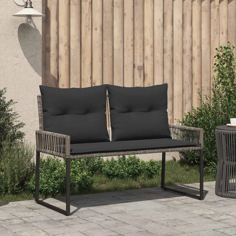 Banc extérieur avec coussin 4 pcs Gris et Gris foncé polyrotin - 3