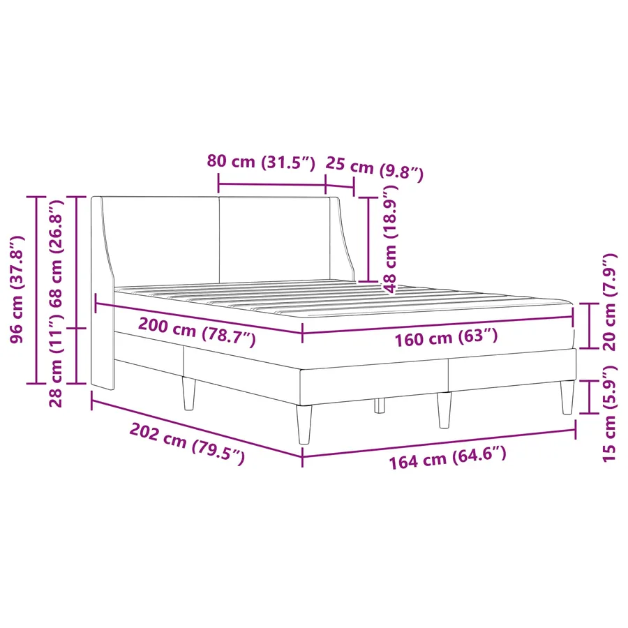 Cadre de lit avec matelas Noir 160 x 200 cm Polyester - 11
