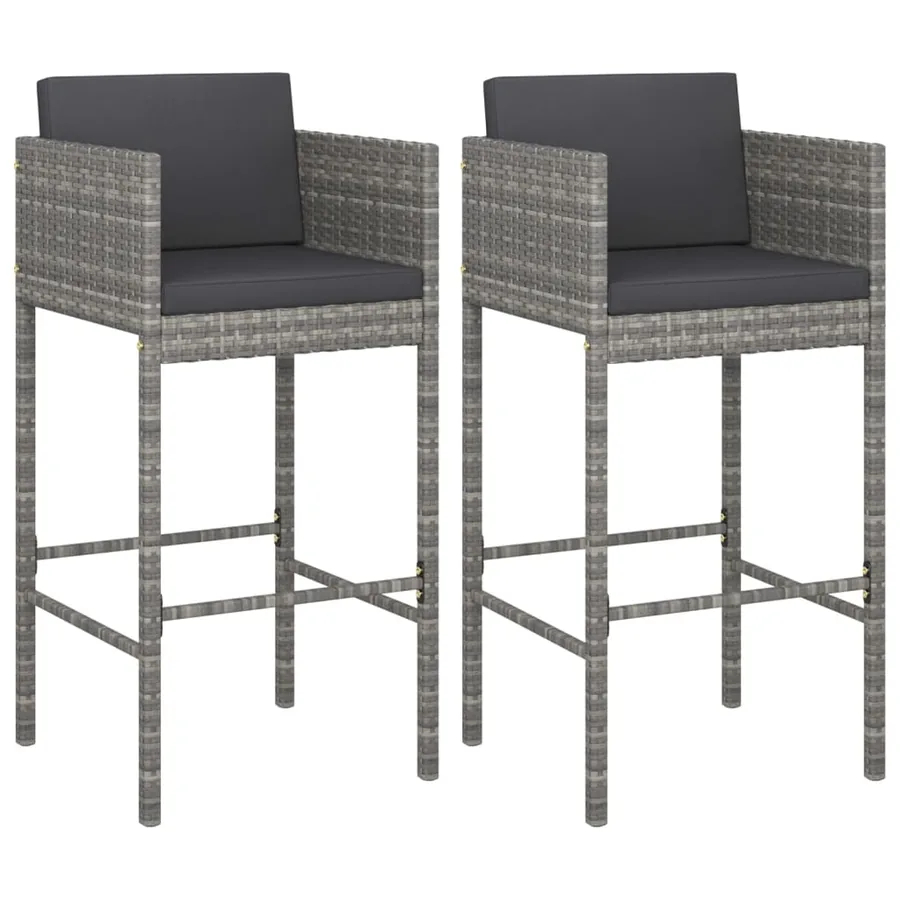 Tabourets de bar lot de 2 avec coussins gris résine tressée - 2