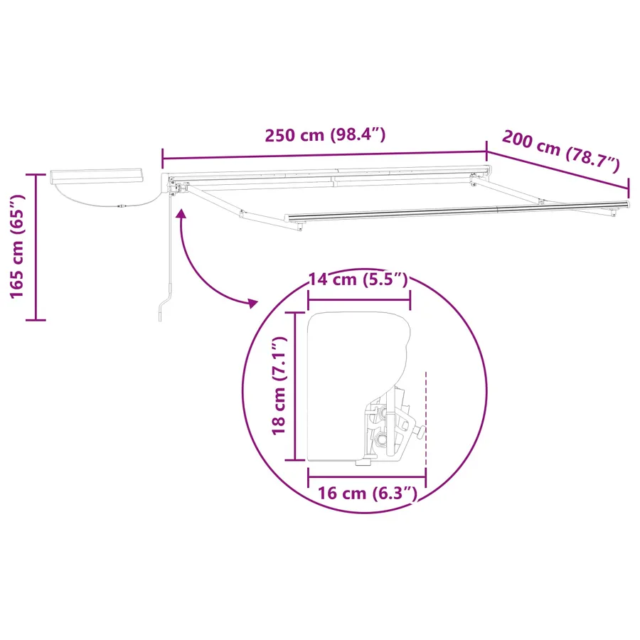 Cadre de store rétractable électrique Blanc 2,5 x 2 m Acier - 8