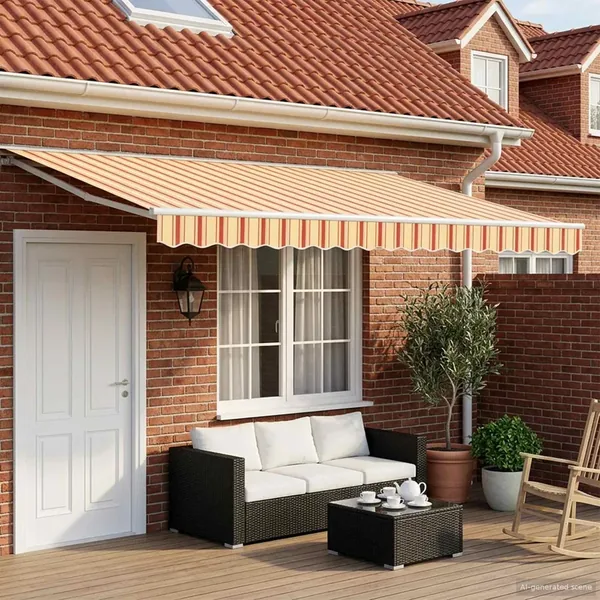 Auvent rétractable électrique Jaune, Orange et Blanc 5 × 3,5 m