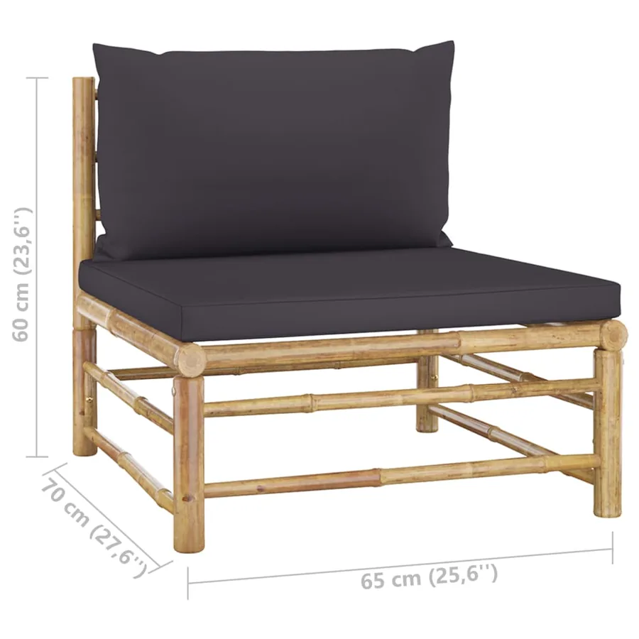 Salon de jardin 12 pcs avec coussins gris foncé bambou - 12