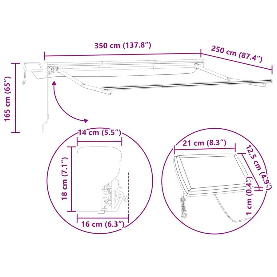 Cadre de store manuel avec LEDs Gris clair et blanc 3,5 x 2,5 m - 13