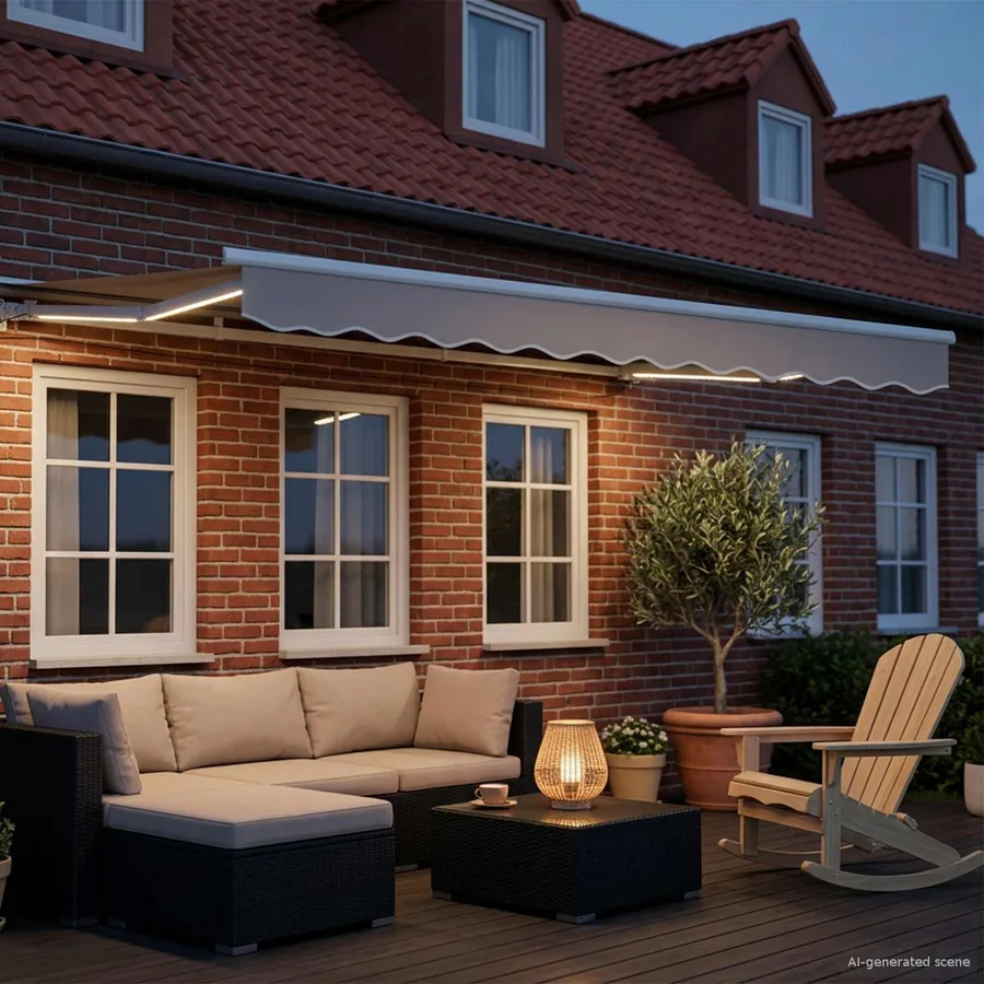 Cadre de store manuel avec LEDs Gris clair et blanc 3,5 x 2,5 m - 3