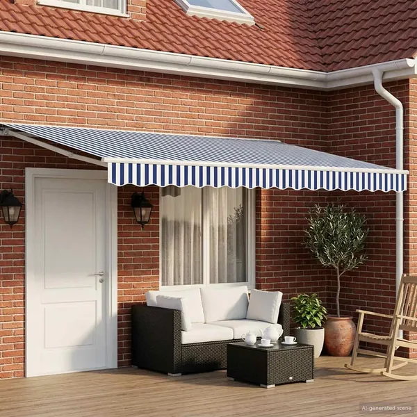 Cadre de store manuel avec LEDs Bleu et Blanc 4,5 × 3,5 m