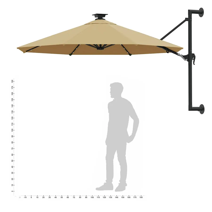 Parasol mural de jardin avec LED 300 cm taupe - 10