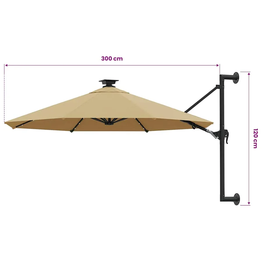 Parasol mural de jardin avec LED 300 cm taupe - 9