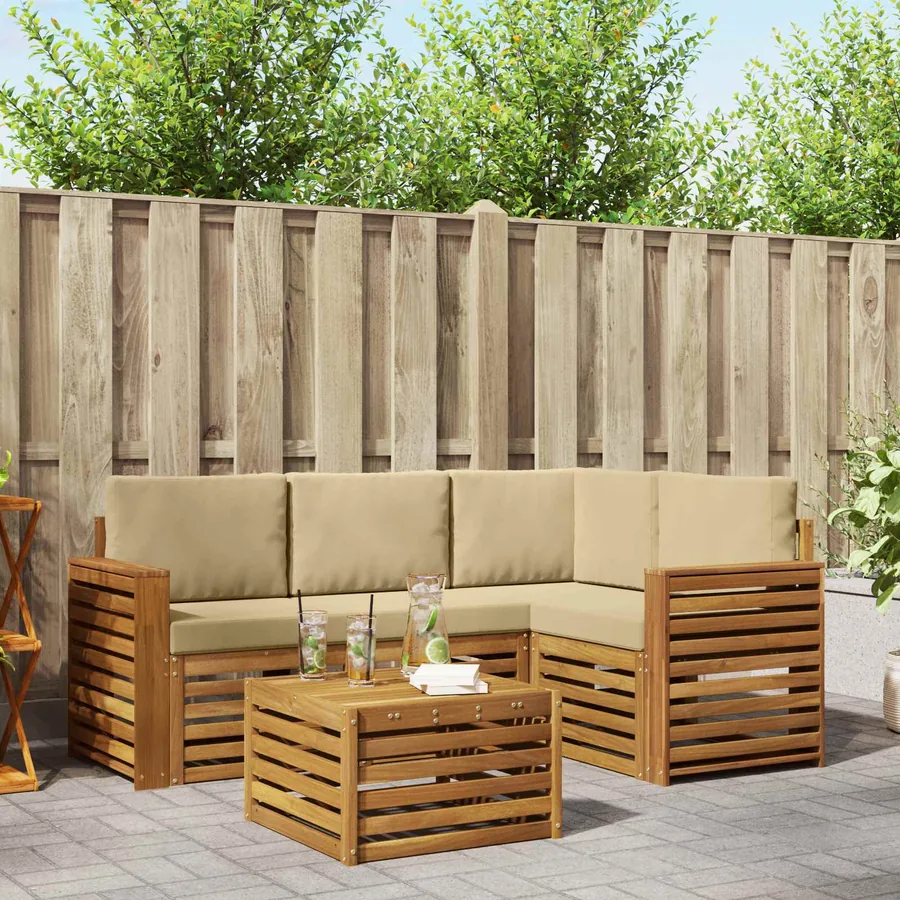 Ensemble de canapés d'extérieur 5 pcs Naturel et Beige