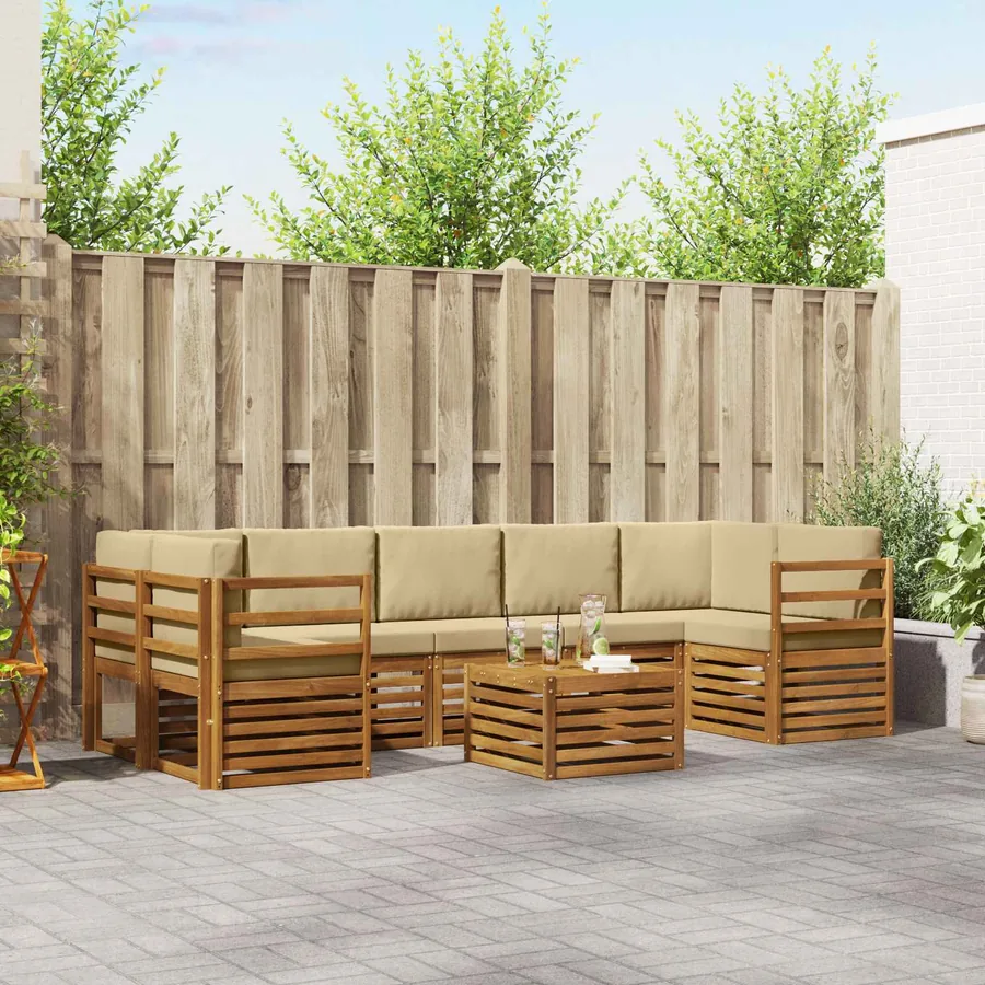 Ensemble de canapés d'extérieur 8 pcs Naturel et Beige