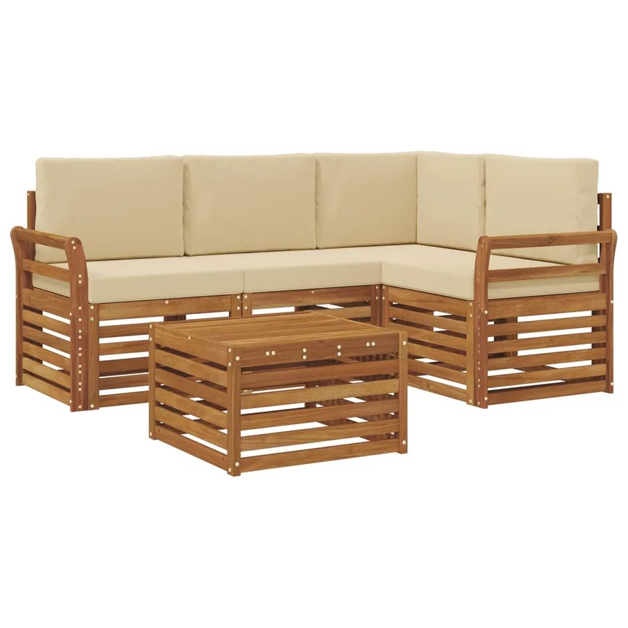 Ensemble de canapés d'extérieur 5 pcs Naturel et Beige - 2