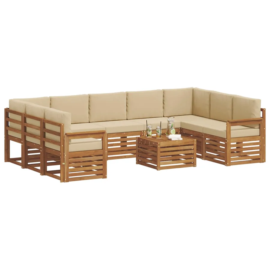 Ensembles de canapés avec coussin 10 pcs Naturel et Beige - 3