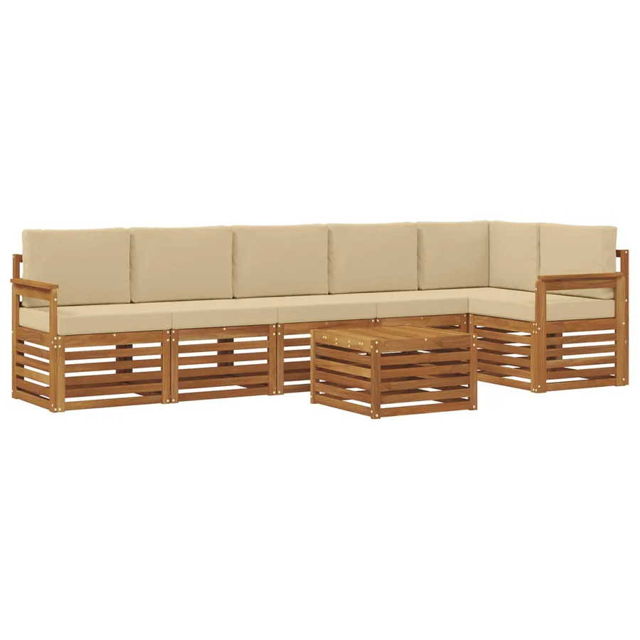 Ensemble de canapé d'angle avec coussin 7 pcs Naturel et Beige - 2