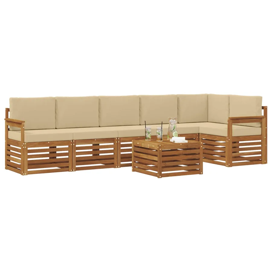 Ensemble de canapé d'angle avec coussin 7 pcs Naturel et Beige - 3