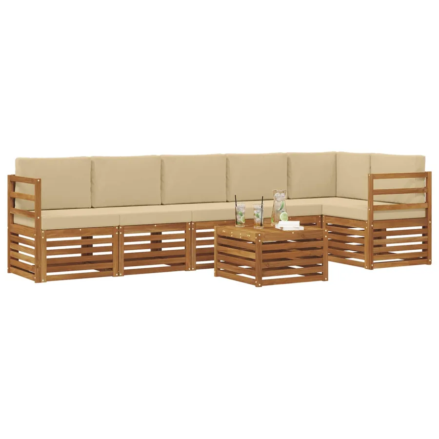 Ensemble de canapé d'angle avec coussin 7 pcs Naturel et Beige - 3