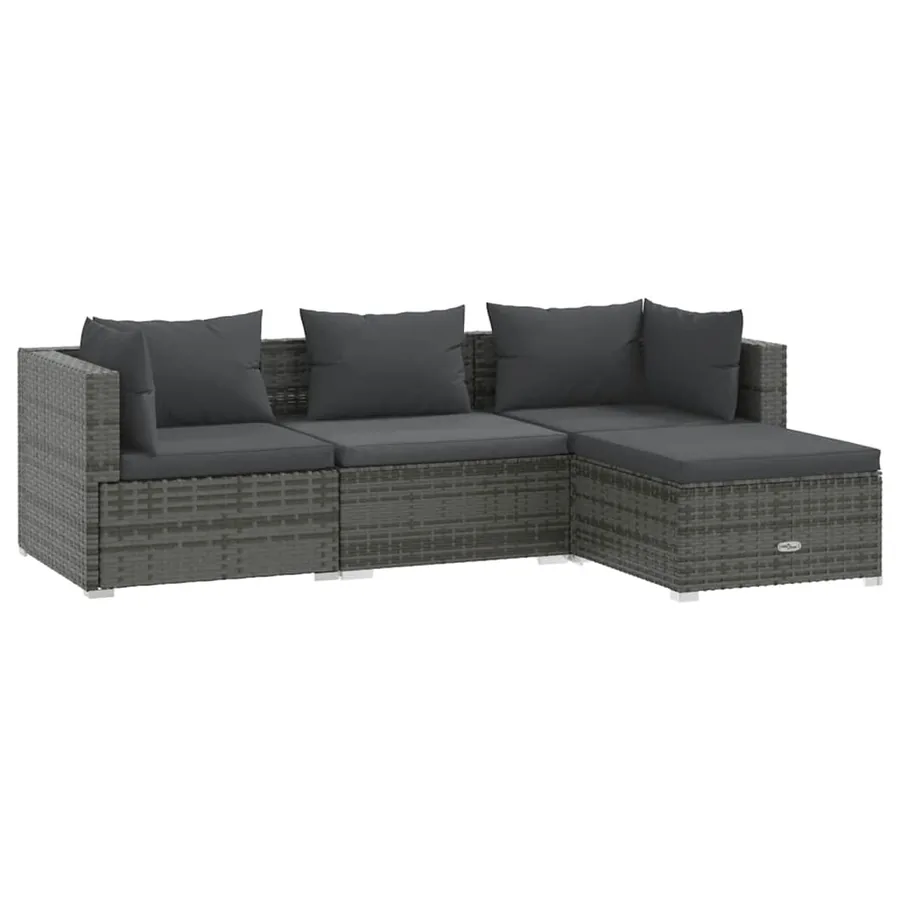 Salon de jardin 4 pcs avec coussins Résine tressée Gris - 2