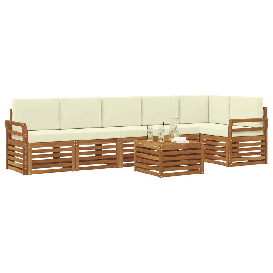Ensemble de canapé d'angle avec coussin 7 pcs Naturel et Crème - 3