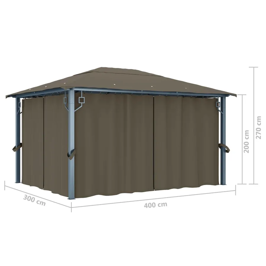 Tonnelle avec rideau et lumières LED 4x3 m Taupe Aluminium - 15
