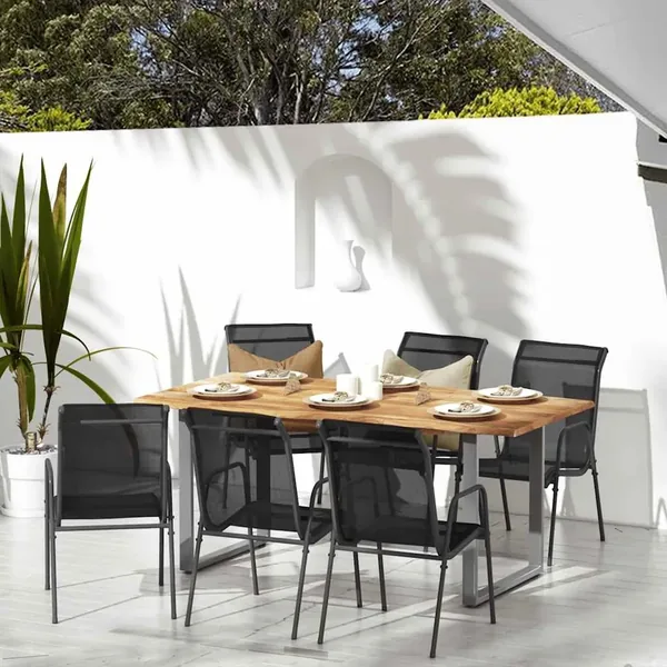 Chaises de jardin lot de 6 Acier et textilène Noir