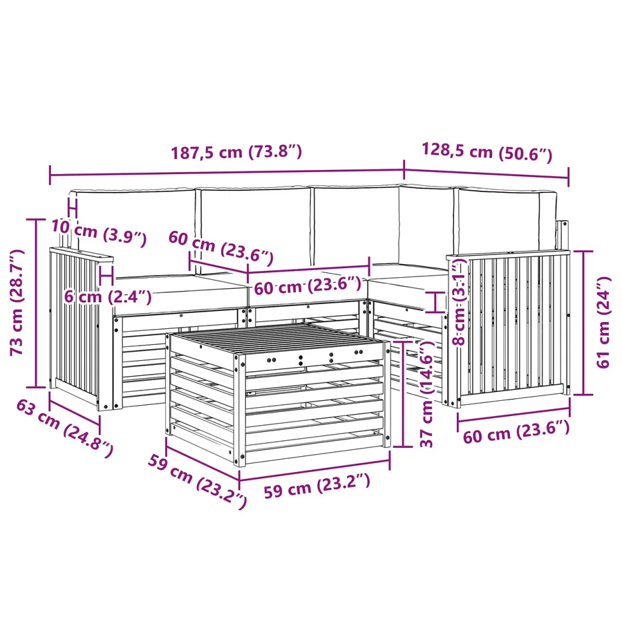 Ensemble de canapés d'extérieur 5 pcs Naturel et Anthracite - 8
