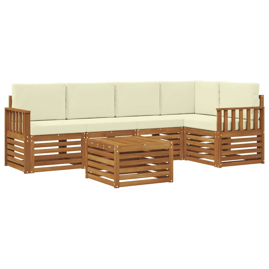 Ensemble de canapé d'angle avec coussin 6 pcs Naturel et Crème - 2