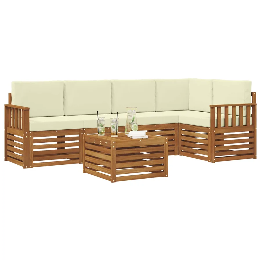 Ensemble de canapé d'angle avec coussin 6 pcs Naturel et Crème - 3