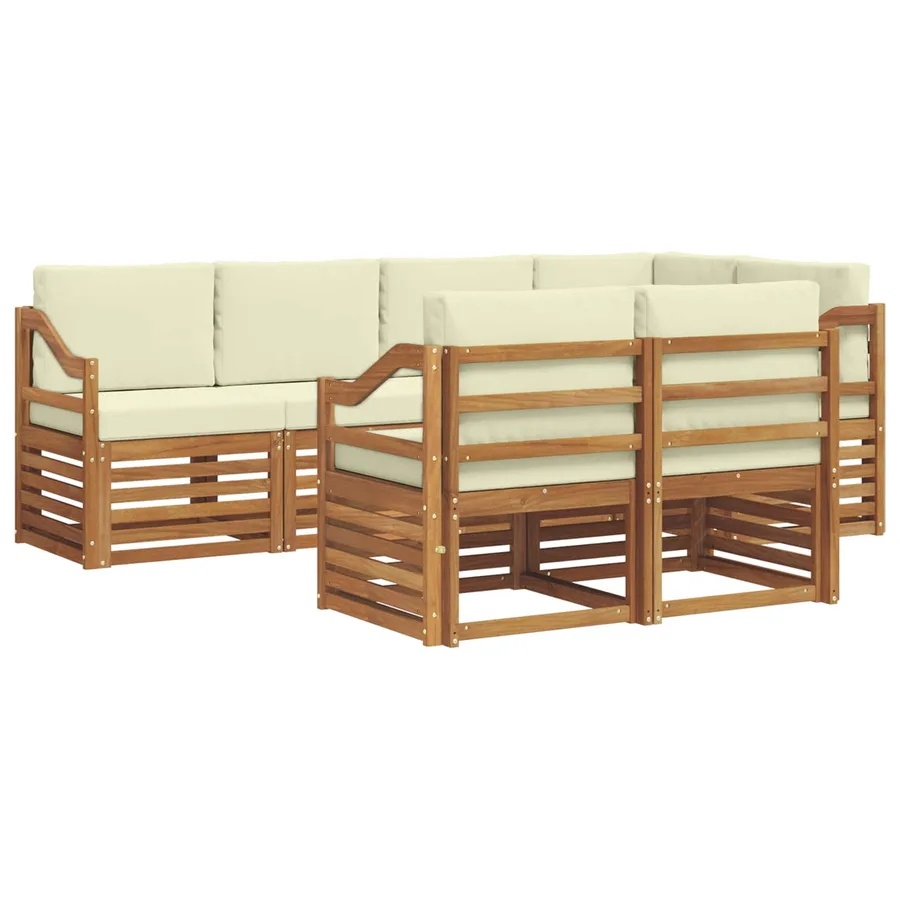 Ensemble de canapé d'angle avec coussin 7 pcs Naturel et Crème - 2