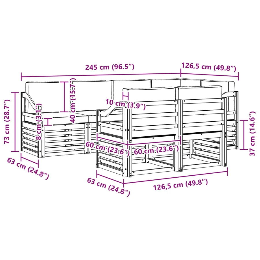 Ensemble de canapé d'angle avec coussin 7 pcs Naturel et Crème - 9