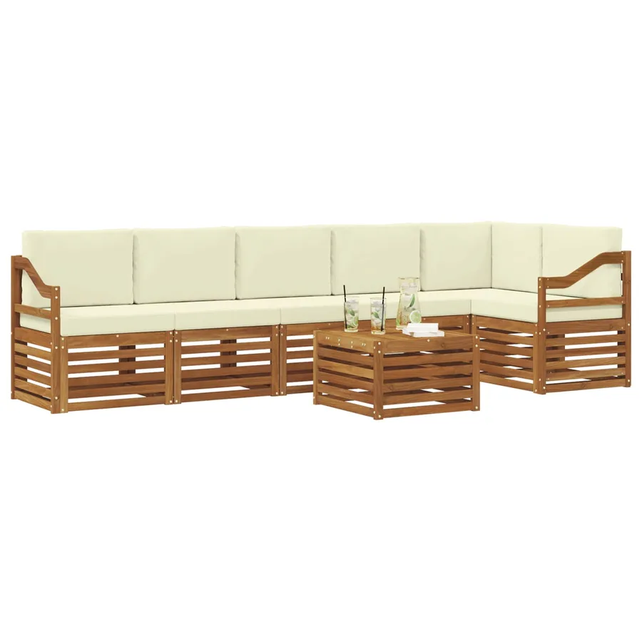 Ensemble de canapé d'angle avec coussin 7 pcs Naturel et Crème - 3