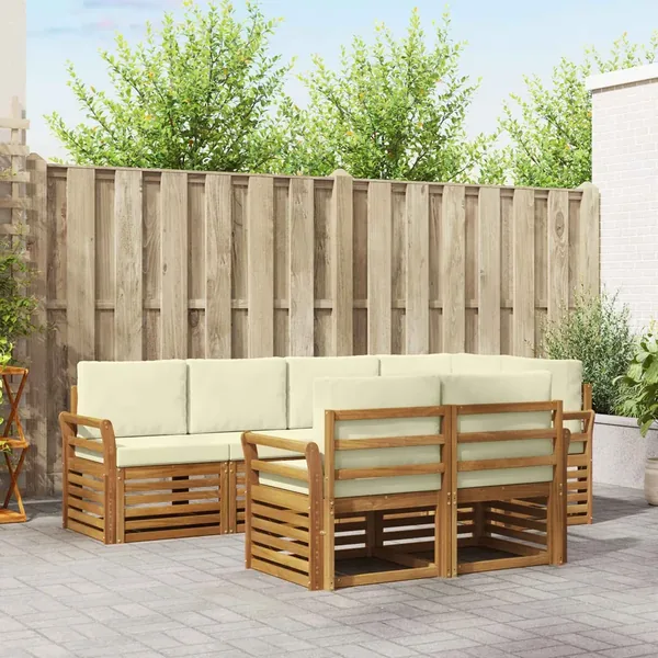 Ensemble de canapé d'angle avec coussin 7 pcs Naturel et Crème