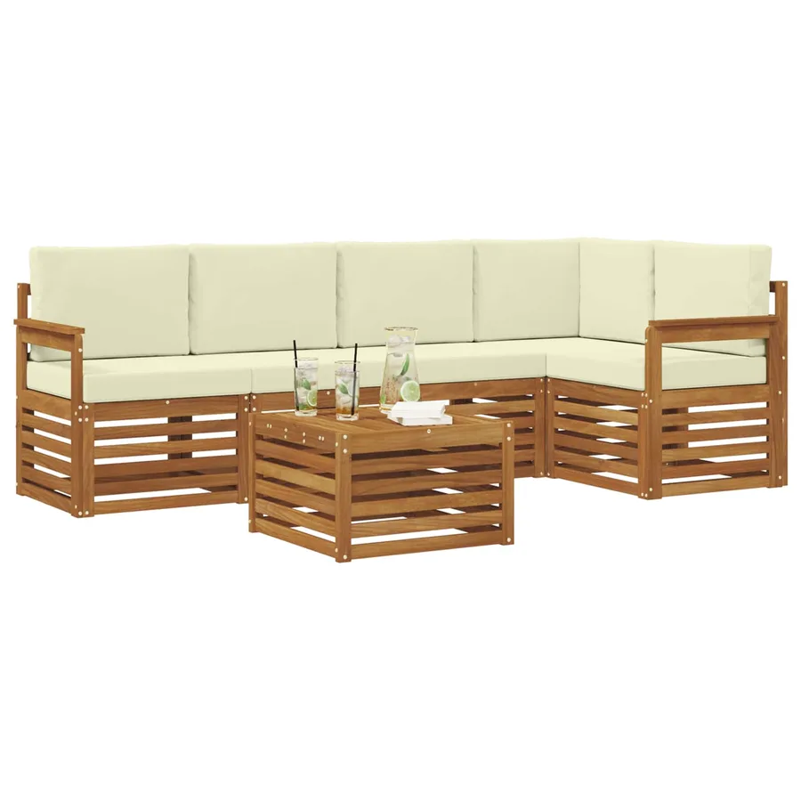 Ensemble de canapé d'angle avec coussin 6 pcs Naturel et Crème - 3