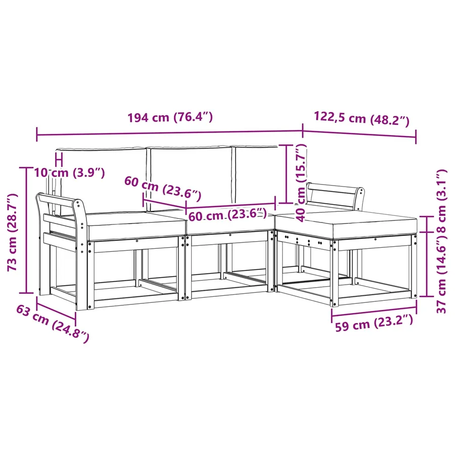 Ensemble de canapés d'extérieur 4 pcs Gris Naturel et Clair - 8