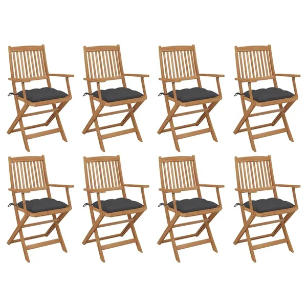 Outdoor folding chairs and cushions set of 8 Acacia wood