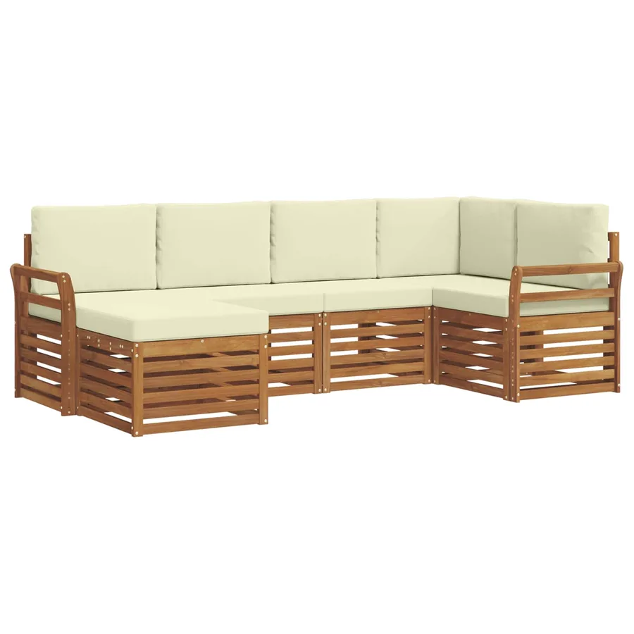 Ensemble de canapé d'angle avec coussin 6 pcs Naturel et Crème - 2