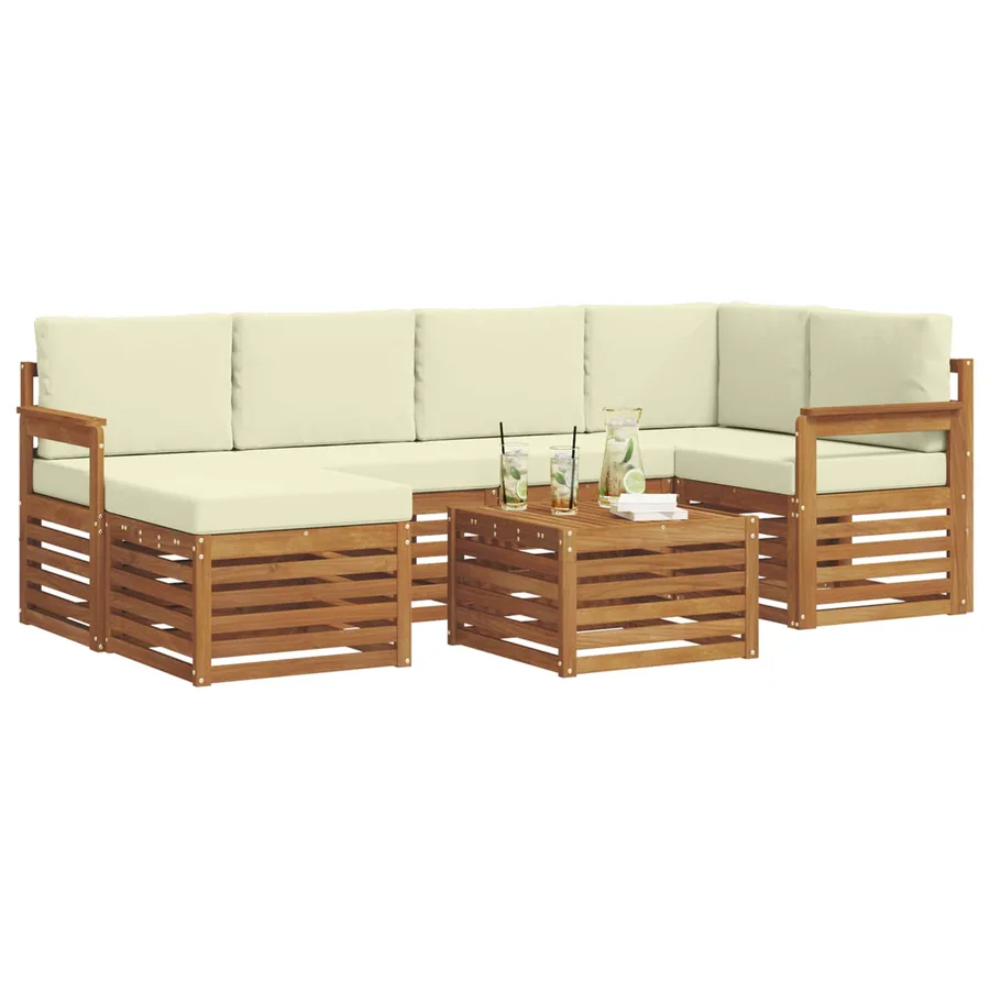 Ensemble de canapé d'angle avec coussin 7 pcs Naturel et Crème - 3