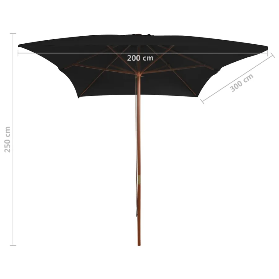 Parasol de jardin avec mât en bois noir 200x300 cm - 6