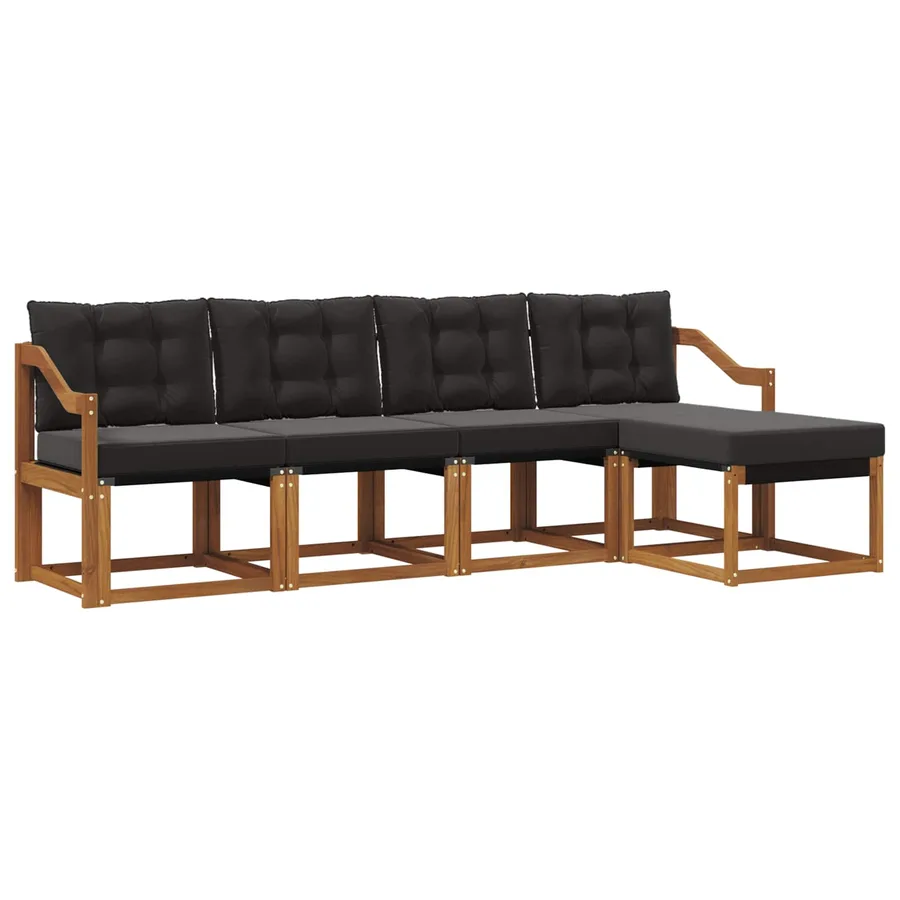 Ensemble de canapés d'extérieur 5 pcs Naturel et Noir - 2