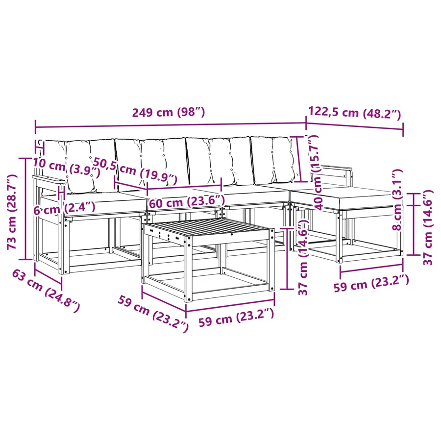 Ensemble de canapés d'extérieur 6 pcs Naturel et Noir - 10