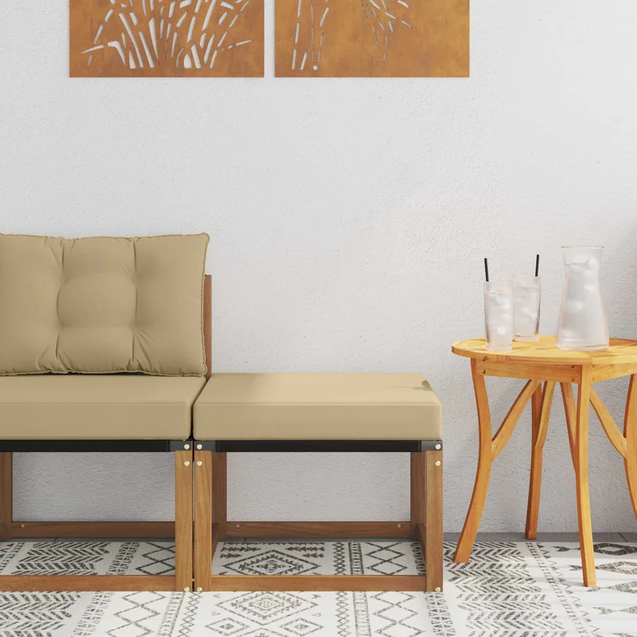 Pouf d'Extérieur Bois d'acacia massif et tissu Textilène
