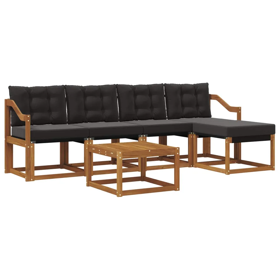 Ensemble de canapés d'extérieur 6 pcs Naturel et Noir - 2