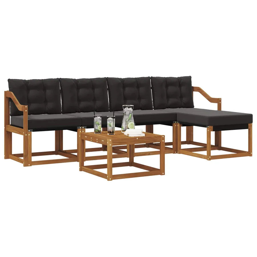 Ensemble de canapés d'extérieur 6 pcs Naturel et Noir - 3